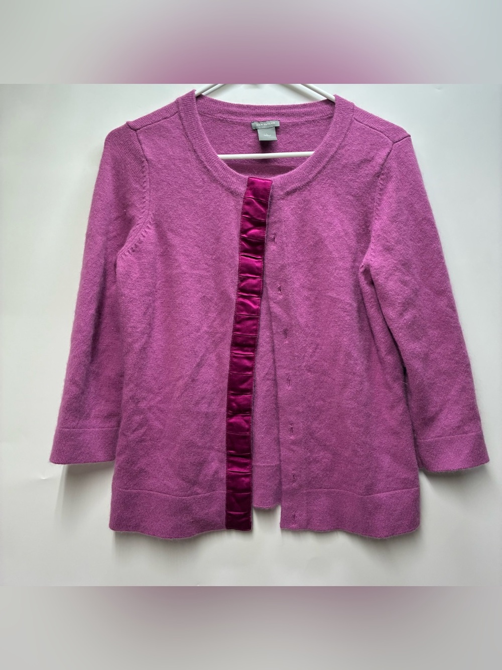 Vintage Y2K Ann Taylor Large Angora Merino Wool Purple Cardigan Sweater Button